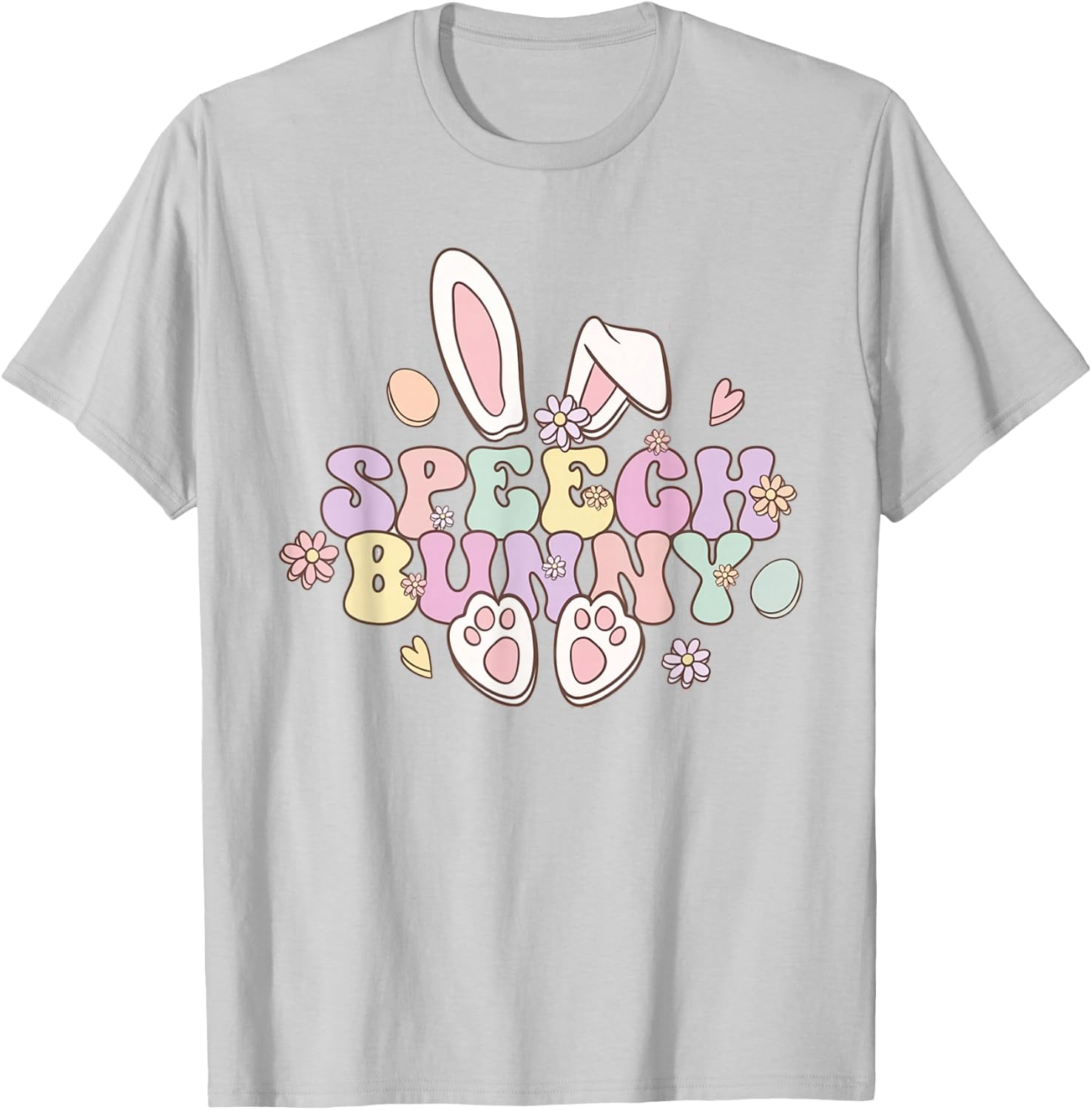 Groovy Retro Speech Bunny Easter Speech Pathologist SLP T-Shirt - T-Shirt | Ash
