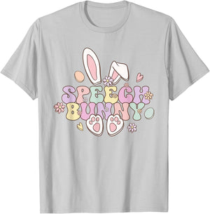 Groovy Retro Speech Bunny Easter Speech Pathologist SLP T-Shirt - T-Shirt | Ash