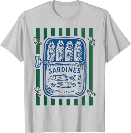 Les Sardines Fisherman Aesthetic Coastal Sardine Tinned Fish T-Shirt - T-Shirt | Ash