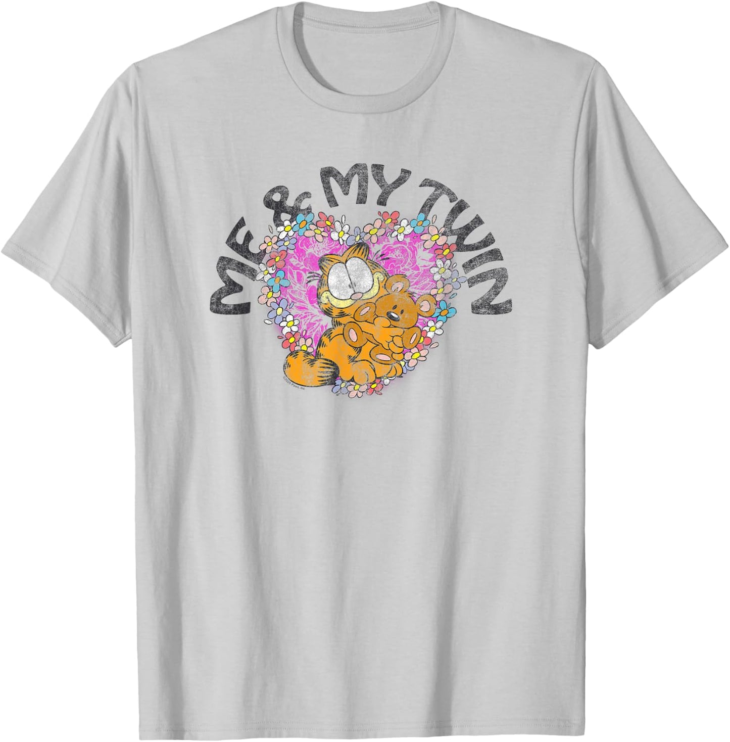 Garfield Me and My Twin Flower Heart Pookie Retro Cute Cat T-Shirt - T-Shirt | Ash