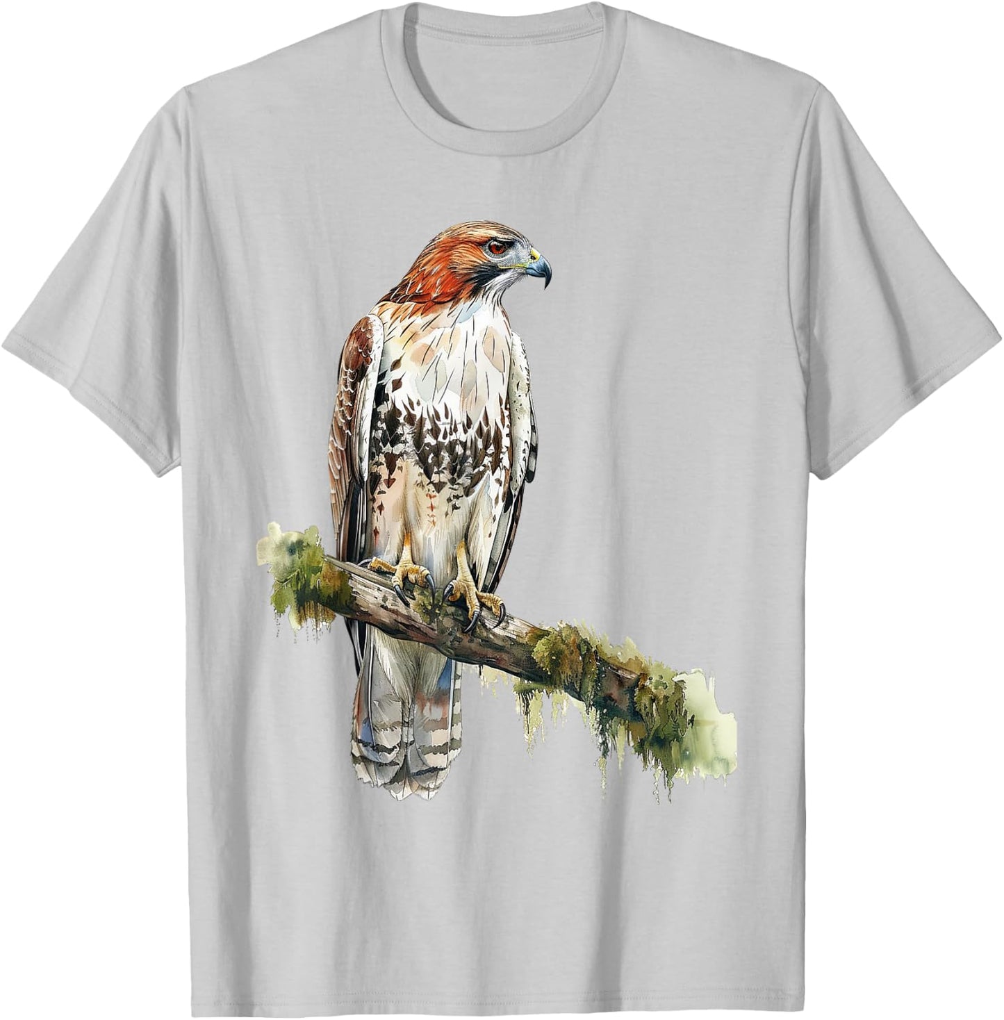 Watercolour Red Tailed Hawk Falconry Birding T-Shirt - T-Shirt | Ash