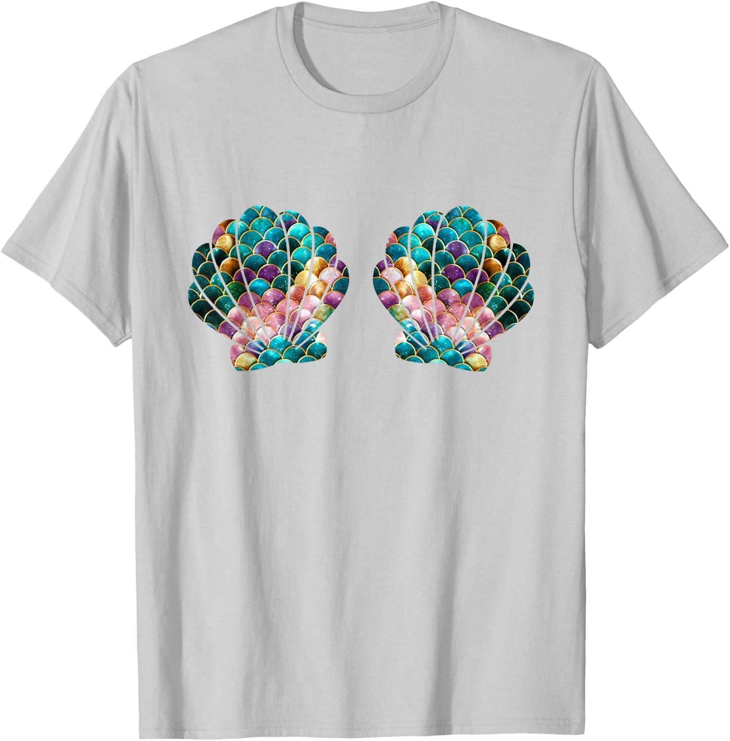 Mermaid Seashell Bra Cartoon Sea Shell Graphic Costume T-Shirt - T-Shirt | Ash
