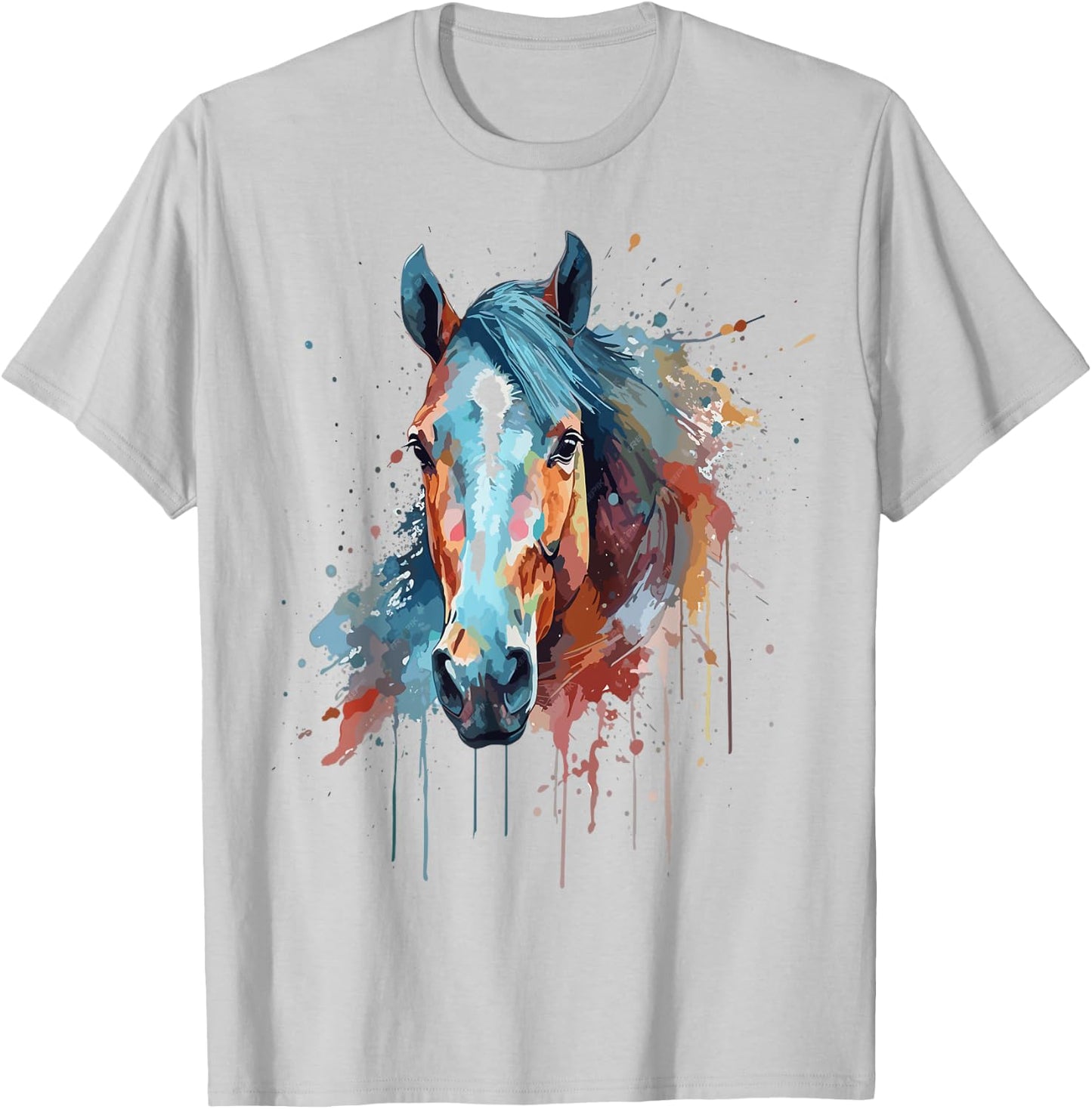 Horse Head Watercolor Equestrian T-Shirt - T-Shirt | Ash
