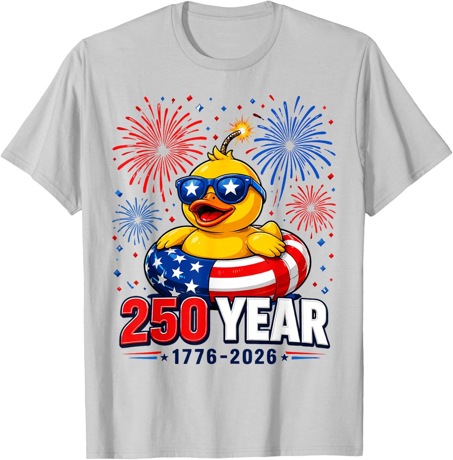 America 250th Anniversary 4th of July Patriotic Rubber Duck T-Shirt - T-Shirt | Ash