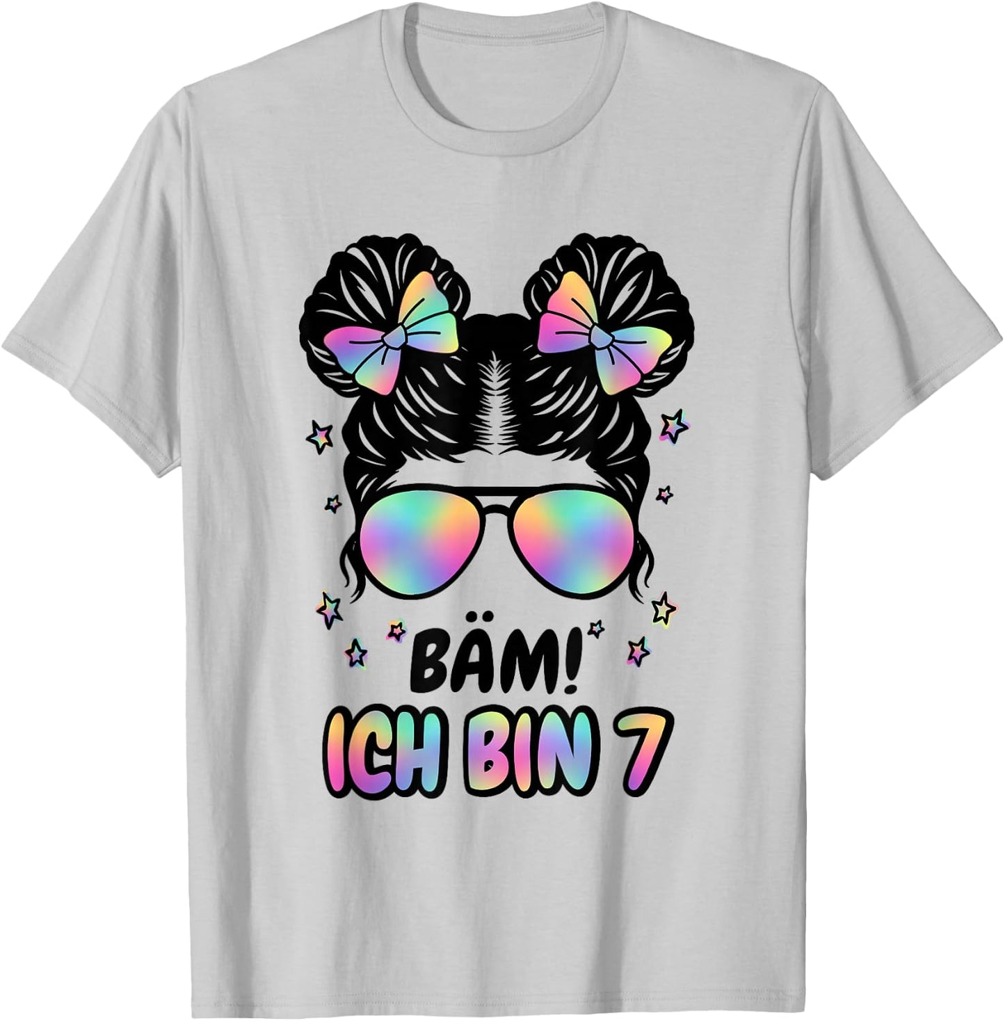 7. Geburtstag Mädchen Messy Bun Bäm! Ich Bin Sieben T-Shirt - T-Shirt | Ash