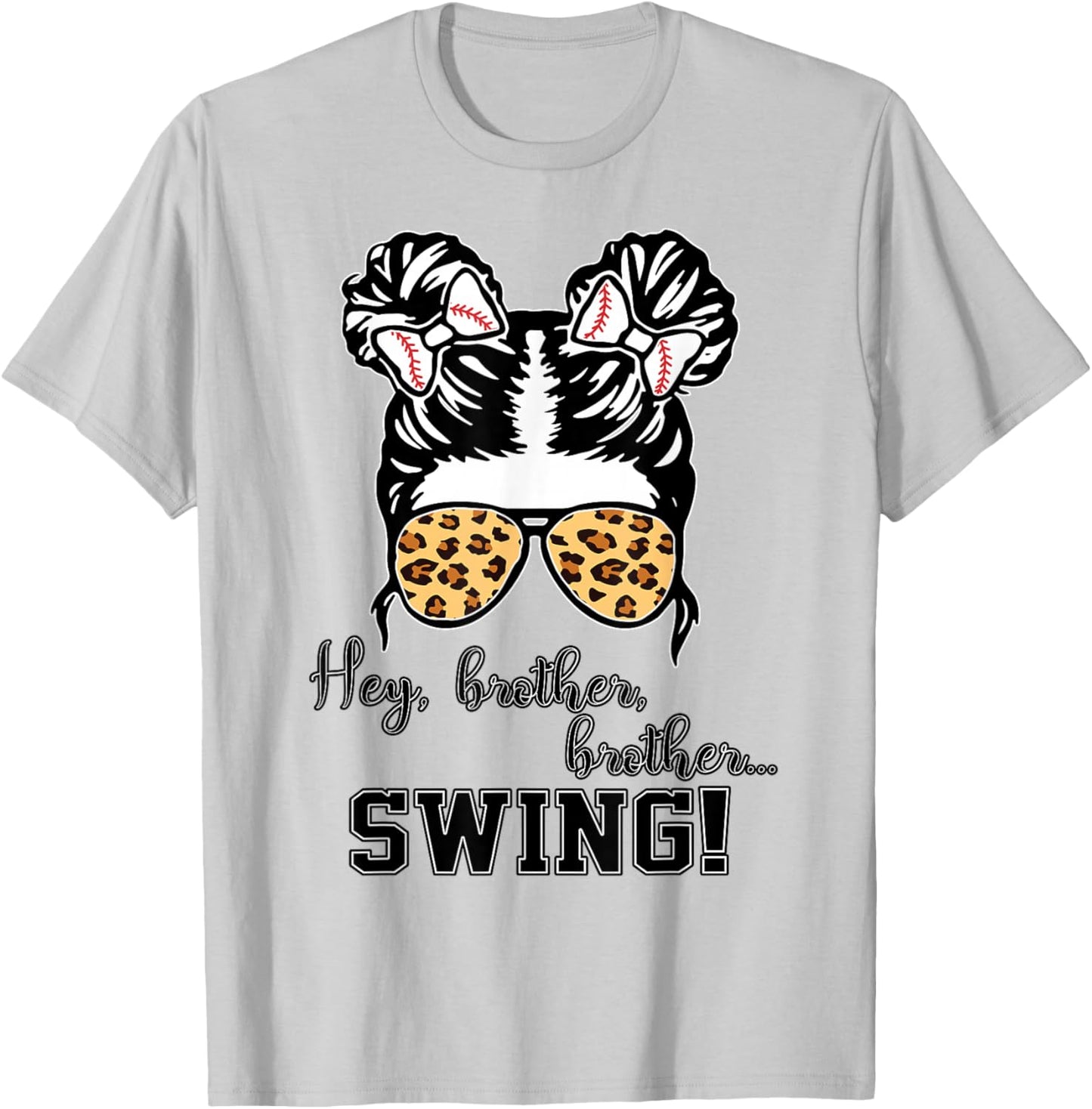 Kids Baseball Sister Hey Brother Brother Swing Toddler Girls T-Shirt - T-Shirt | Ash
