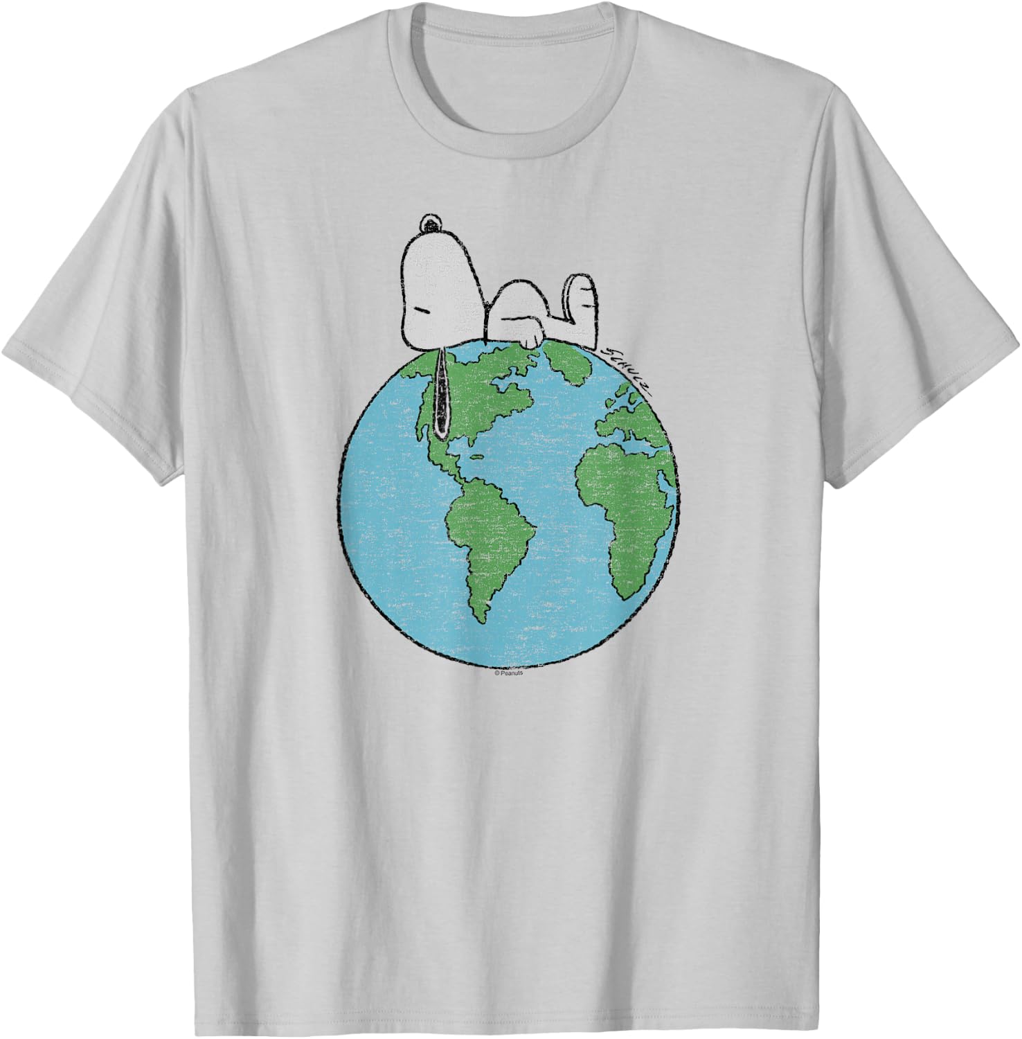 Peanuts - Snoopy Earth Day Laying On Top of the World T-Shirt - T-Shirt | Ash