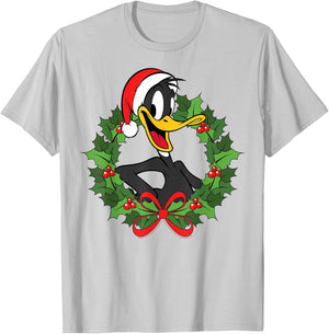 Looney Tunes Christmas Daffy Duck Wreath T-Shirt - T-Shirt | Ash