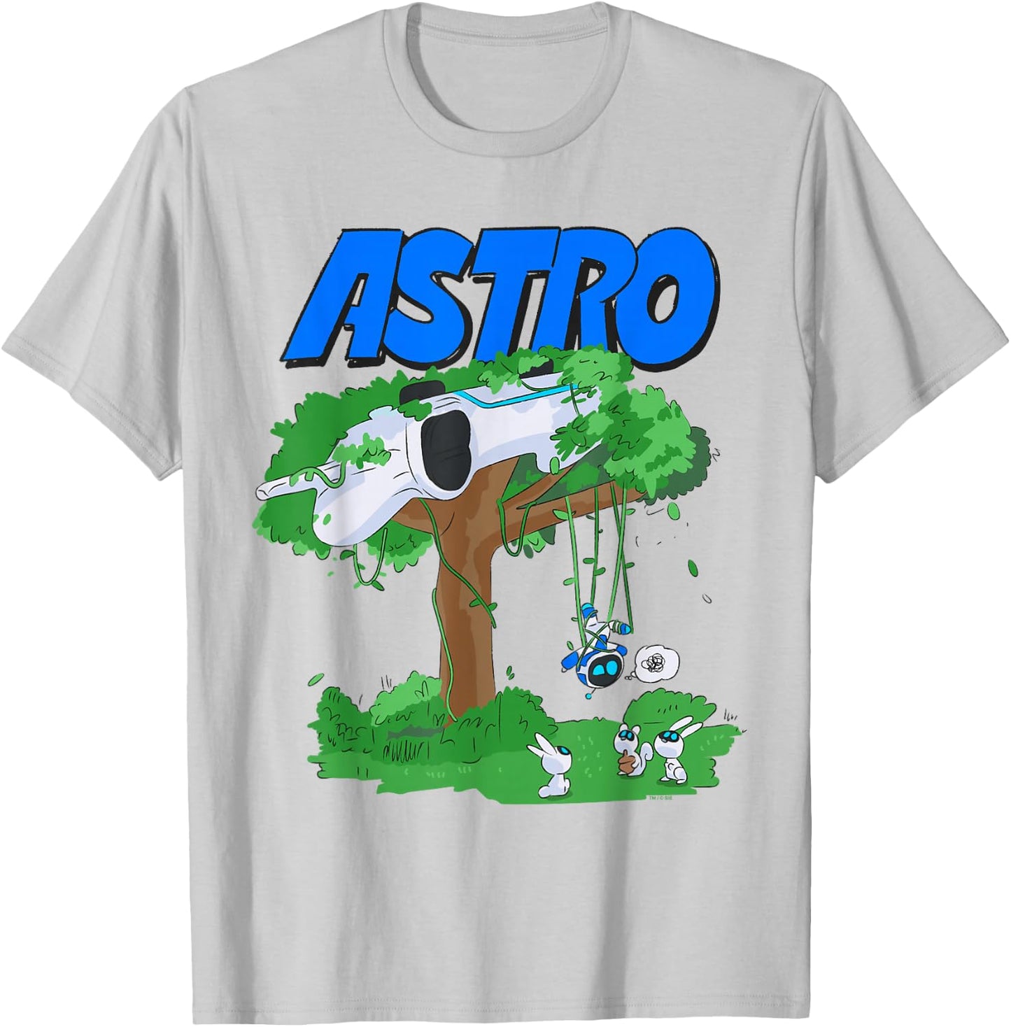 Astro Bot Tree Crash with Bunnies Fun Video Game T-Shirt - T-Shirt | Ash
