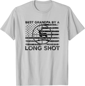 Hunter Deer Hunting Grandpa Best Grandpa By A Long Short T-Shirt - T-Shirt | Ash