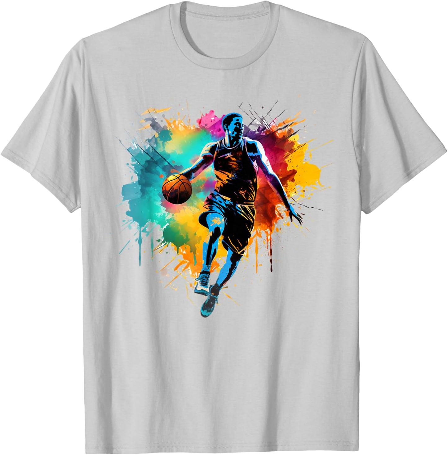 Colorful Basketball player Boy on Basketball T-Shirt - T-Shirt | Ash