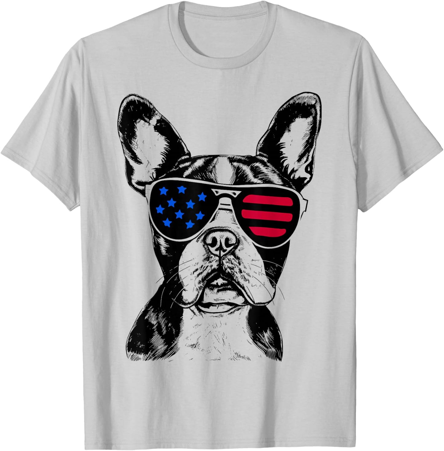Boston Terrier Dog 4th of July America USA Flag T-Shirt - T-Shirt | Ash