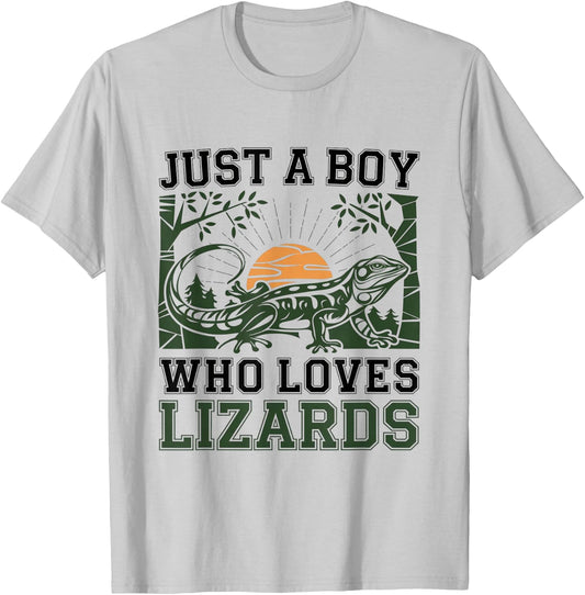 Just A Boy Who Loves Lizard Cute Casual Outfit Lover T-Shirt - T-Shirt | Ash