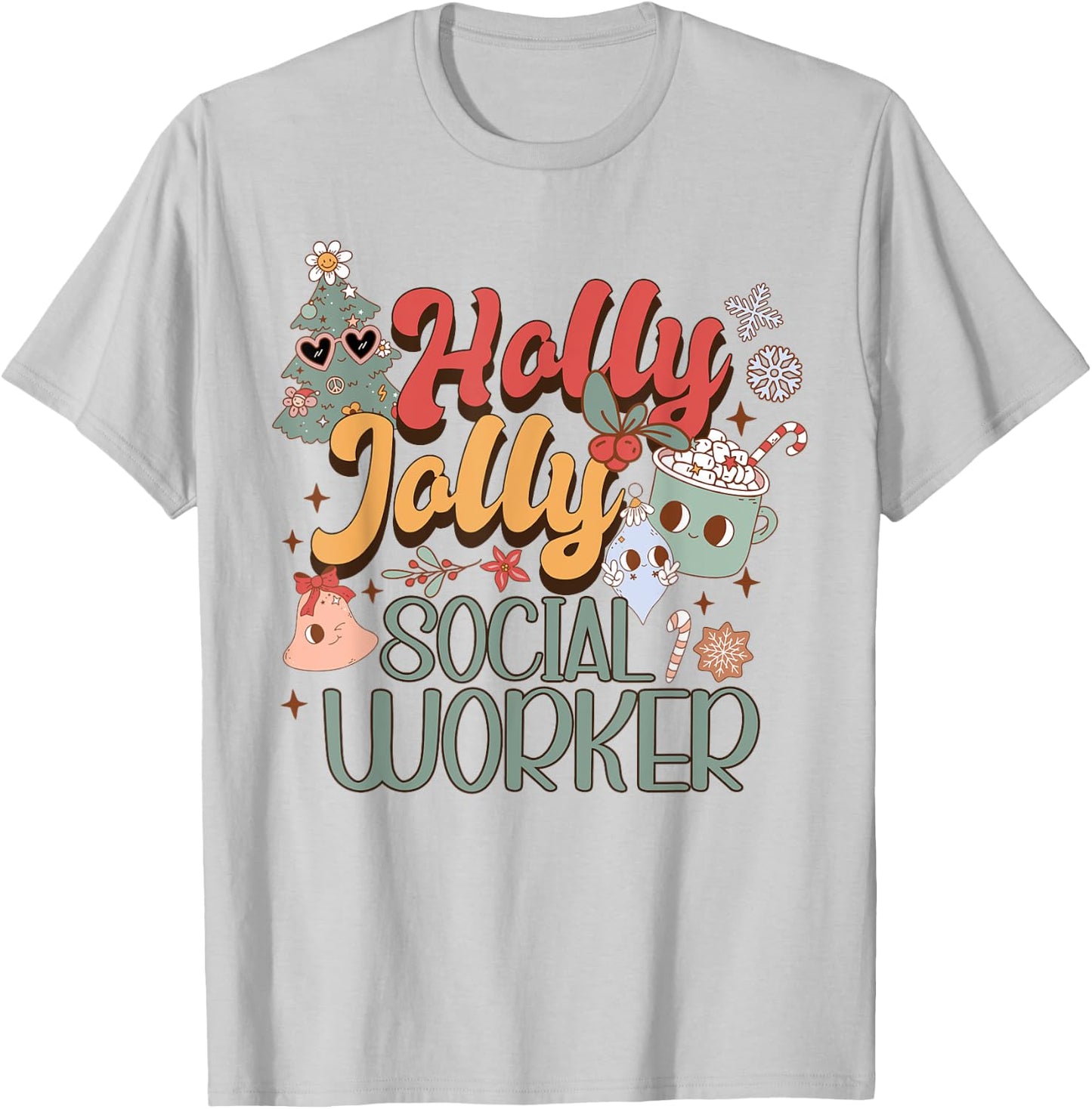 Social Worker Christmas Groovy Retro Aesthetic LCSW T-Shirt - T-Shirt | Ash