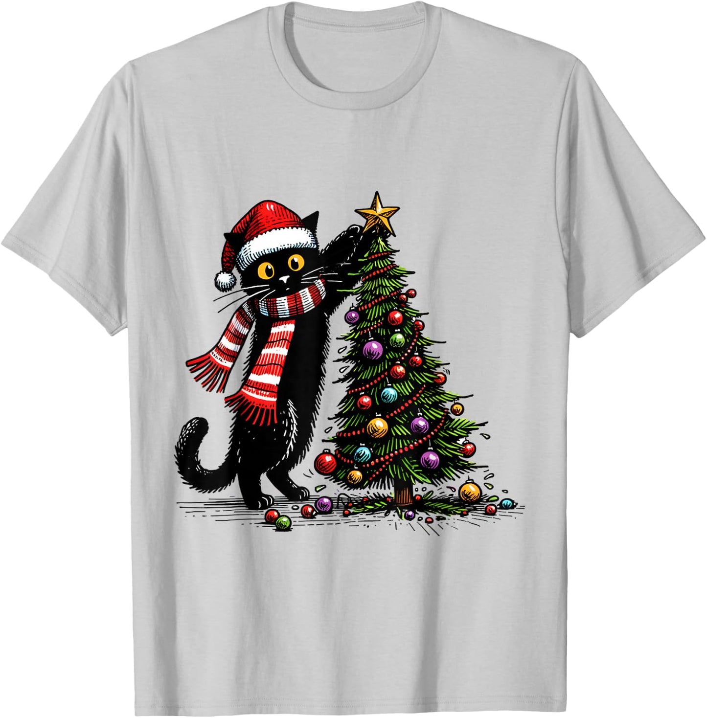 Cat Merry Christmas 2024 Woman Cat Man Cat 2024 Christmas Gift , white, S T-Shirt - T-Shirt | Ash