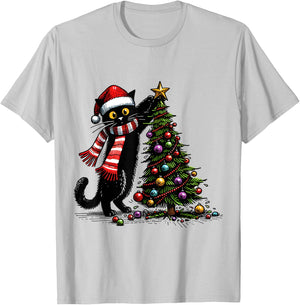 Cat Merry Christmas 2024 Woman Cat Man Cat 2024 Christmas Gift , white, S T-Shirt - T-Shirt | Ash