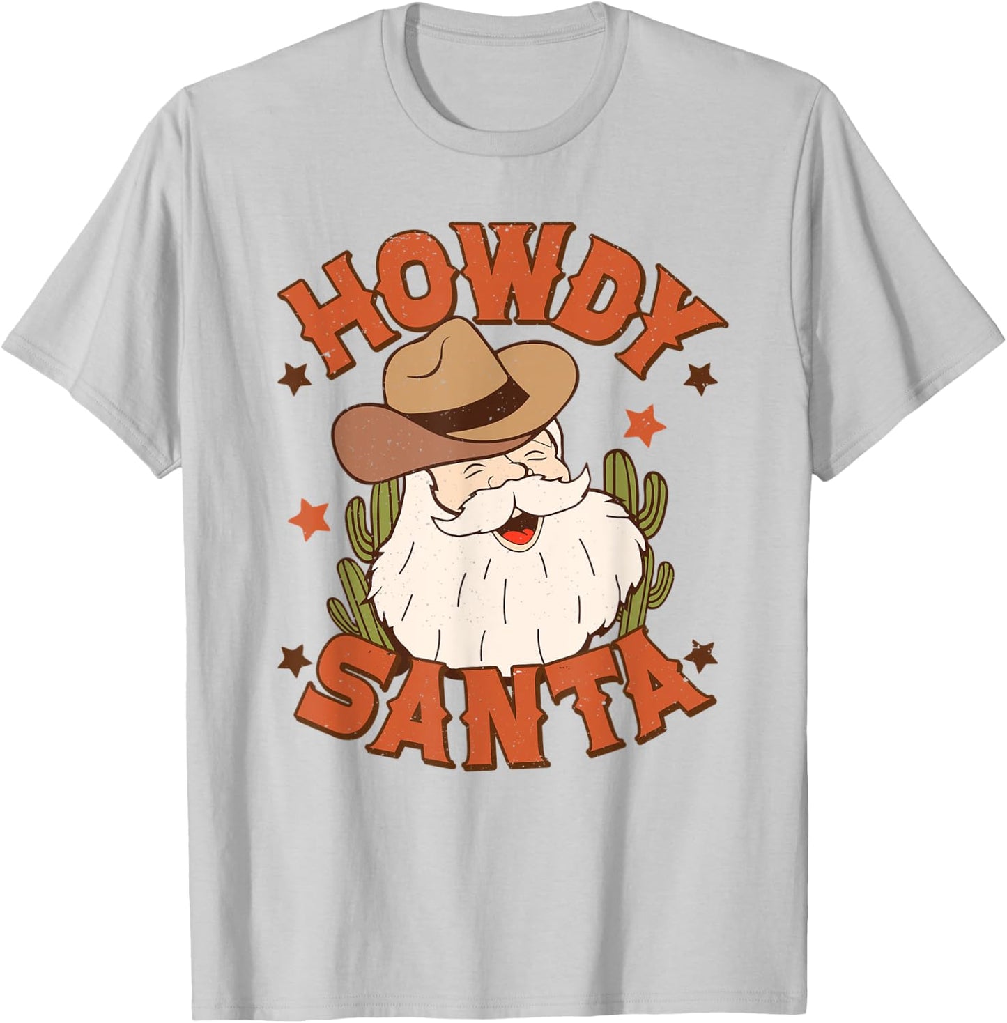 Retro Howdy Santa Christmas Rodeo Western Cowboy Cowgirl T-Shirt - T-Shirt | Ash