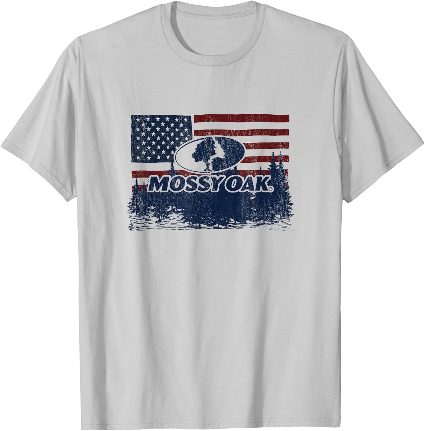 Mossy Oak 4th Of July American Flag Forest Distressed Logo T-Shirt - T-Shirt | Ash