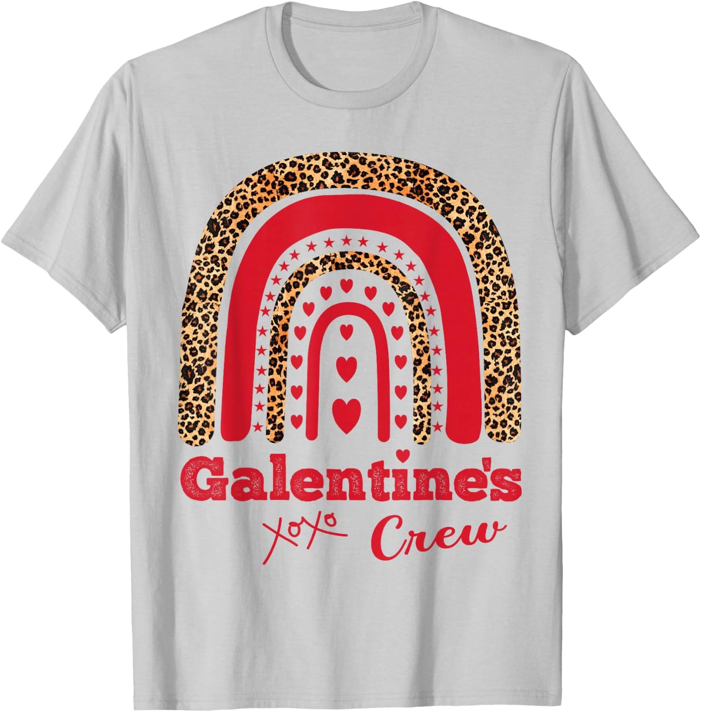 Galentine's Crew Valentine February Hearts Leopard T-Shirt - T-Shirt | Ash