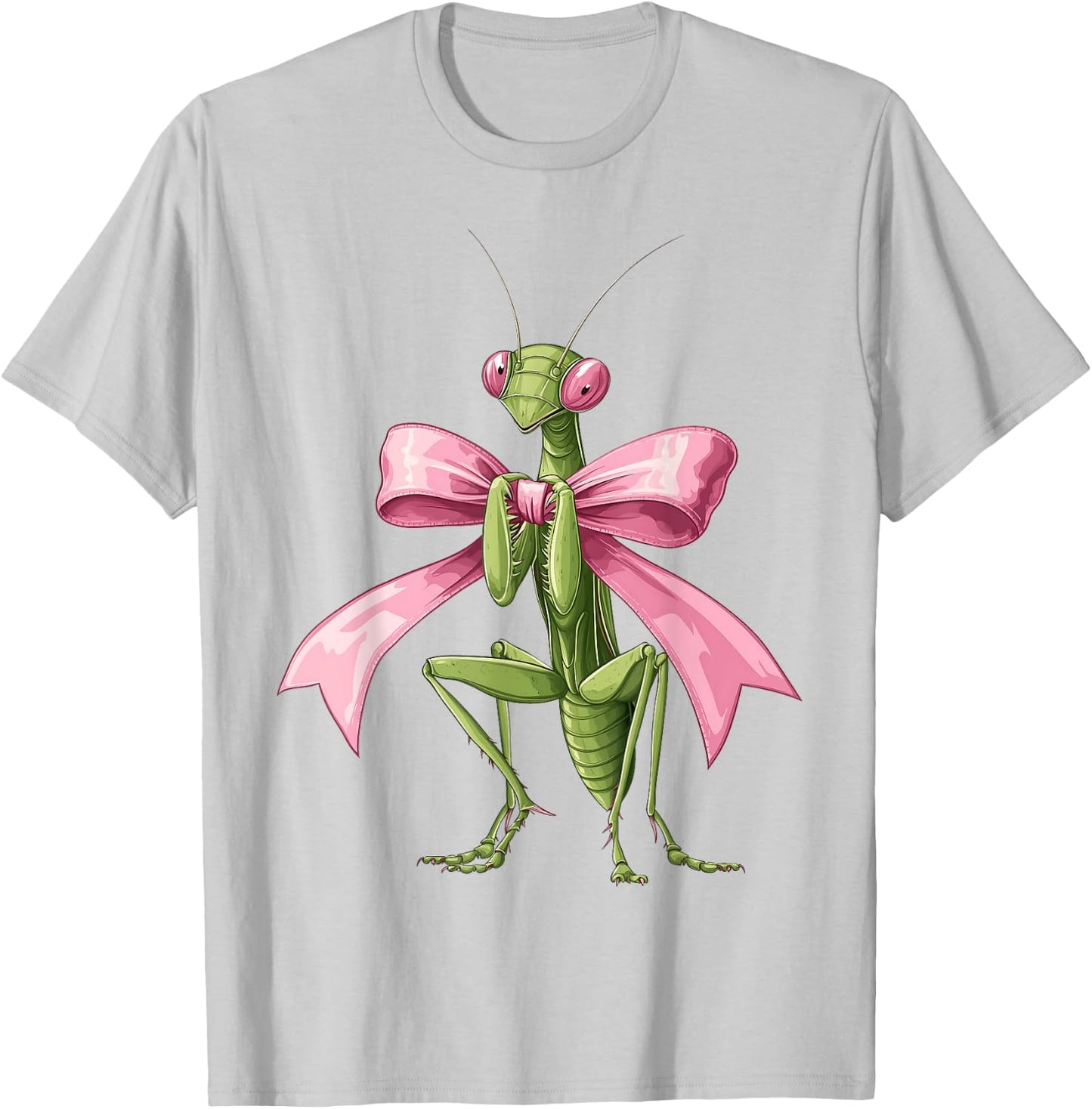 Coquette Bow Mantis Praying Mantis Insect Pink Ribbon Girl T-Shirt - T-Shirt | Ash