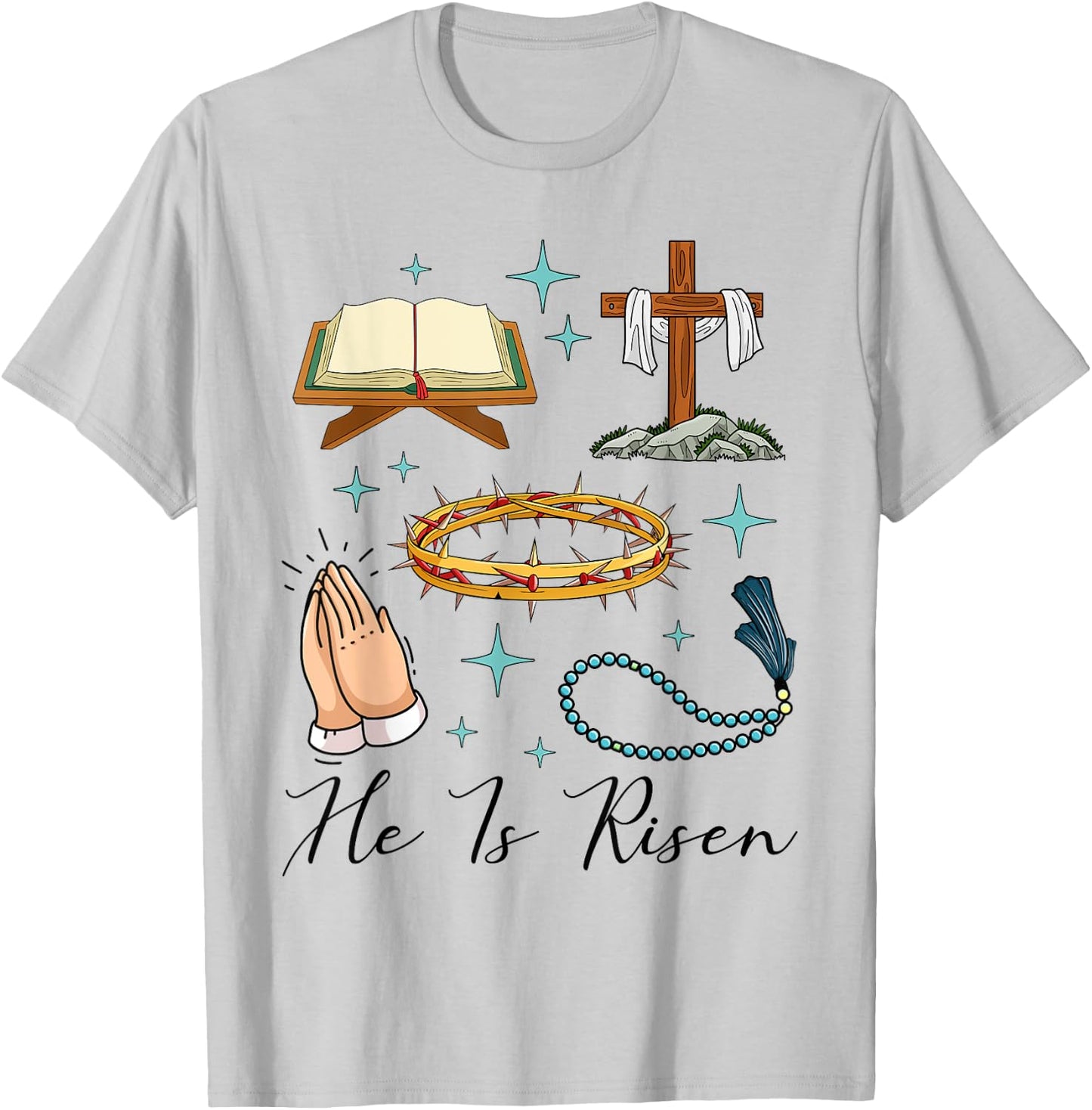 He Is Risen Shirt Easter Christian Cross Men Women Kids T-Shirt - T-Shirt | Ash