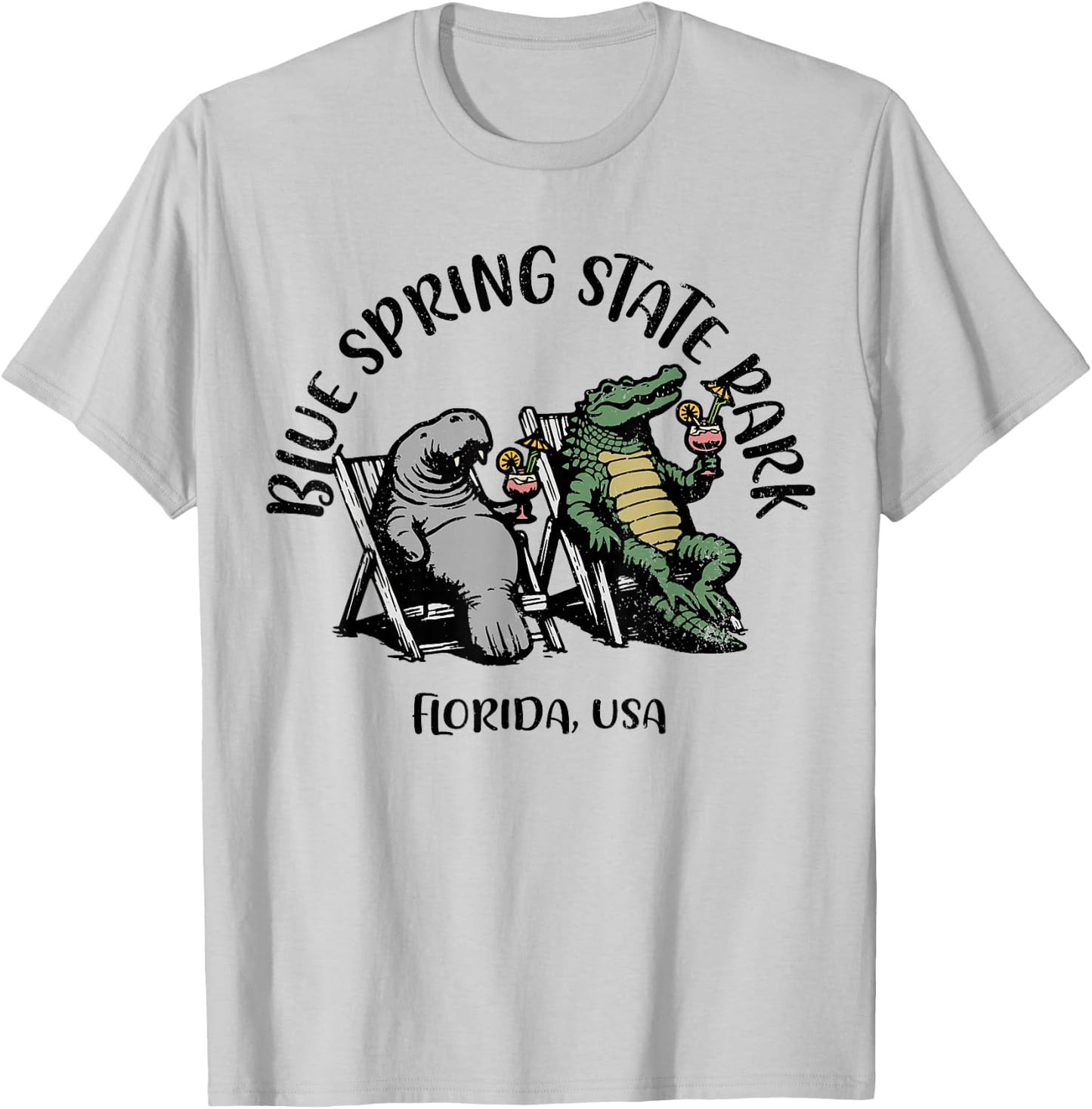 Blue Spring State Park Florida USA Manatee Alligator Design T-Shirt - T-Shirt | Ash