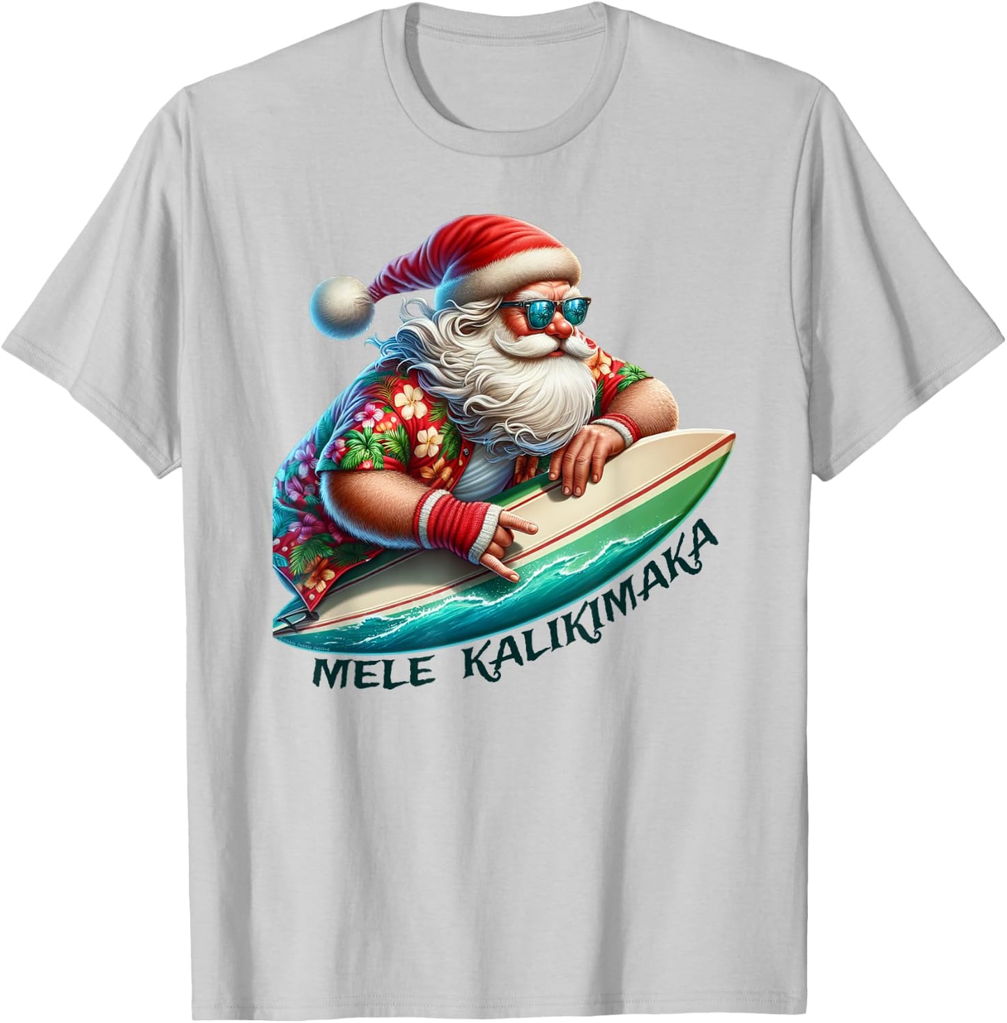 Mele Kalikimaka Surfing Merry Christmas Surfer Santa T-Shirt - T-Shirt | Ash