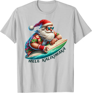 Mele Kalikimaka Surfing Merry Christmas Surfer Santa T-Shirt - T-Shirt | Ash