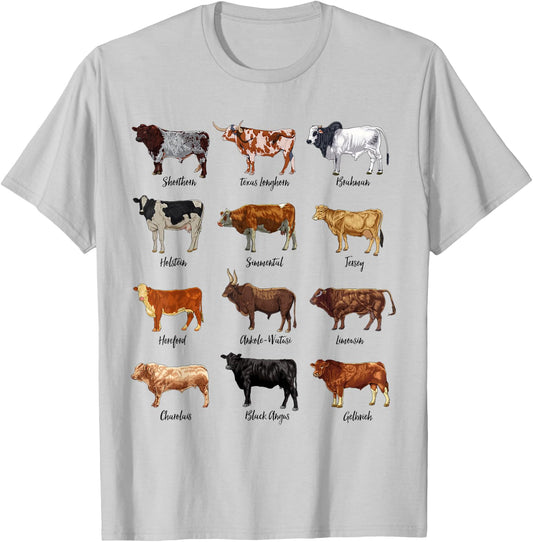 Cow drawings - types of cattle T-Shirt - T-Shirt | Ash