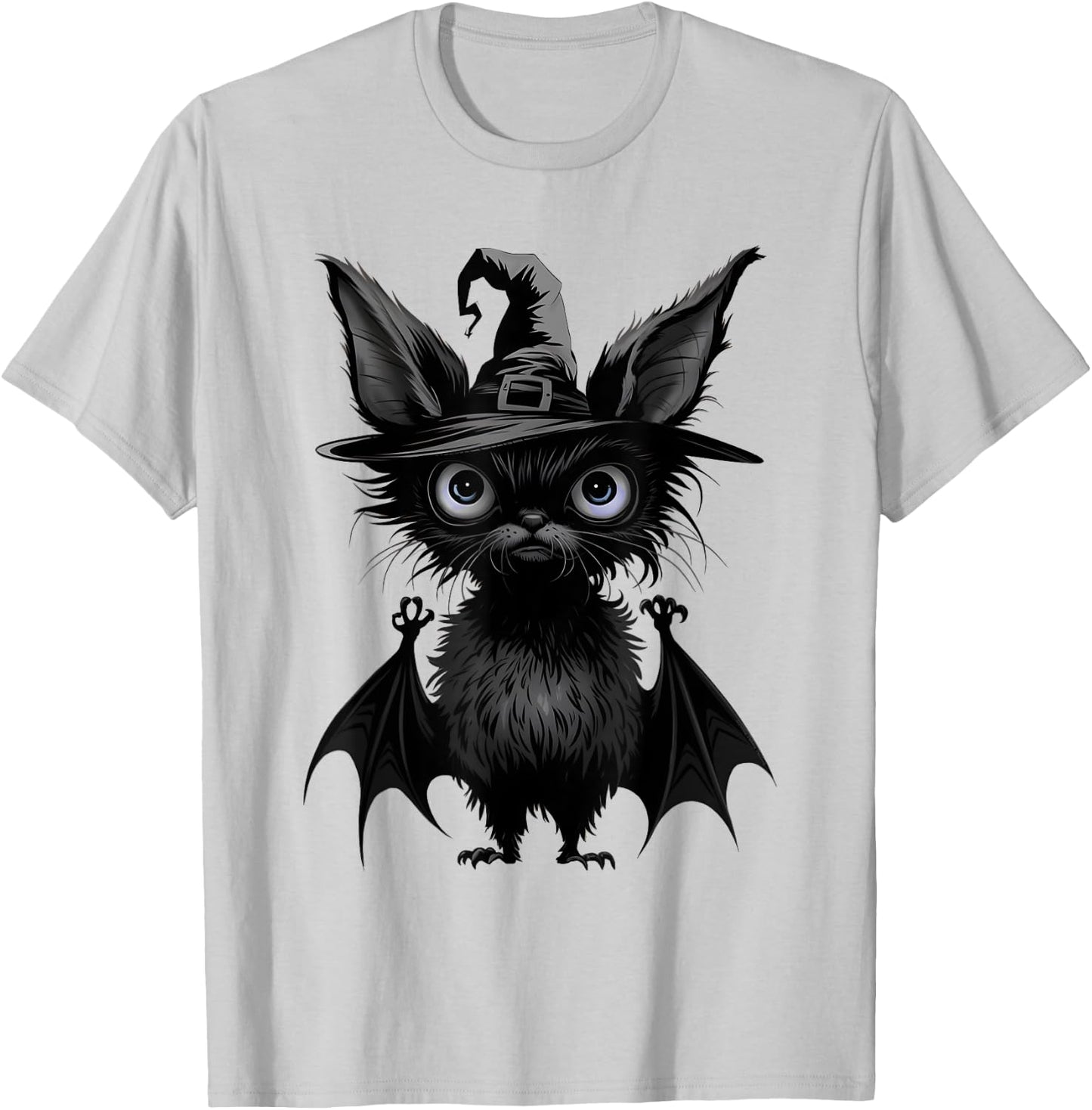 Cute Bat Wearing Witch Hat Trying to Be Scary Halloween Bat T-Shirt - T-Shirt | Ash