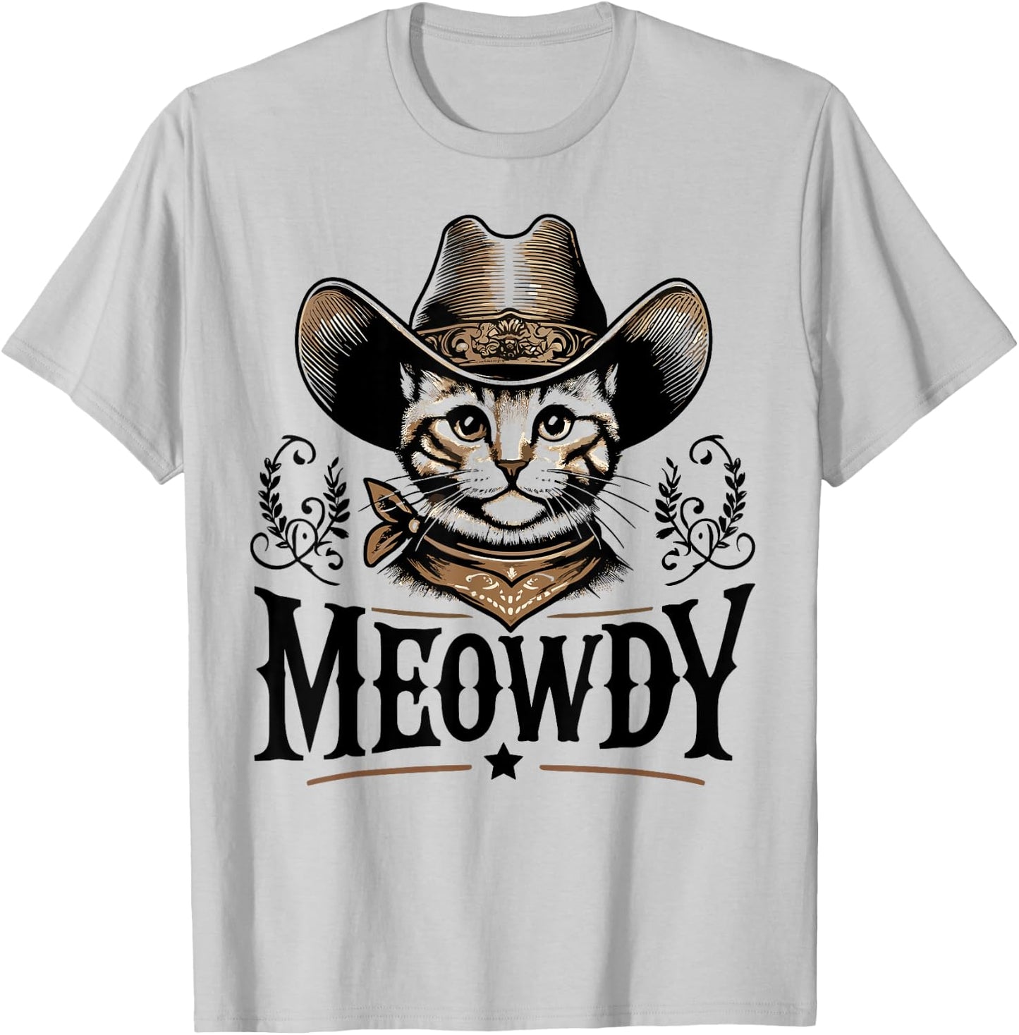 Meowdy Funny Cat Wearing Cowboy Hat Vintage Western Country T-Shirt - T-Shirt | Ash