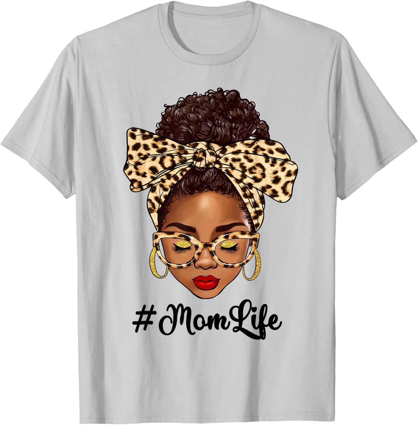 Afro Woman Messy Bun Black Mom Life Mother's Day T-Shirt - T-Shirt | Ash