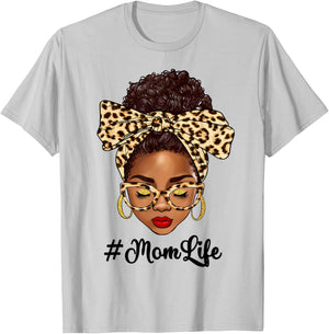 Afro Woman Messy Bun Black Mom Life Mother's Day T-Shirt - T-Shirt | Ash