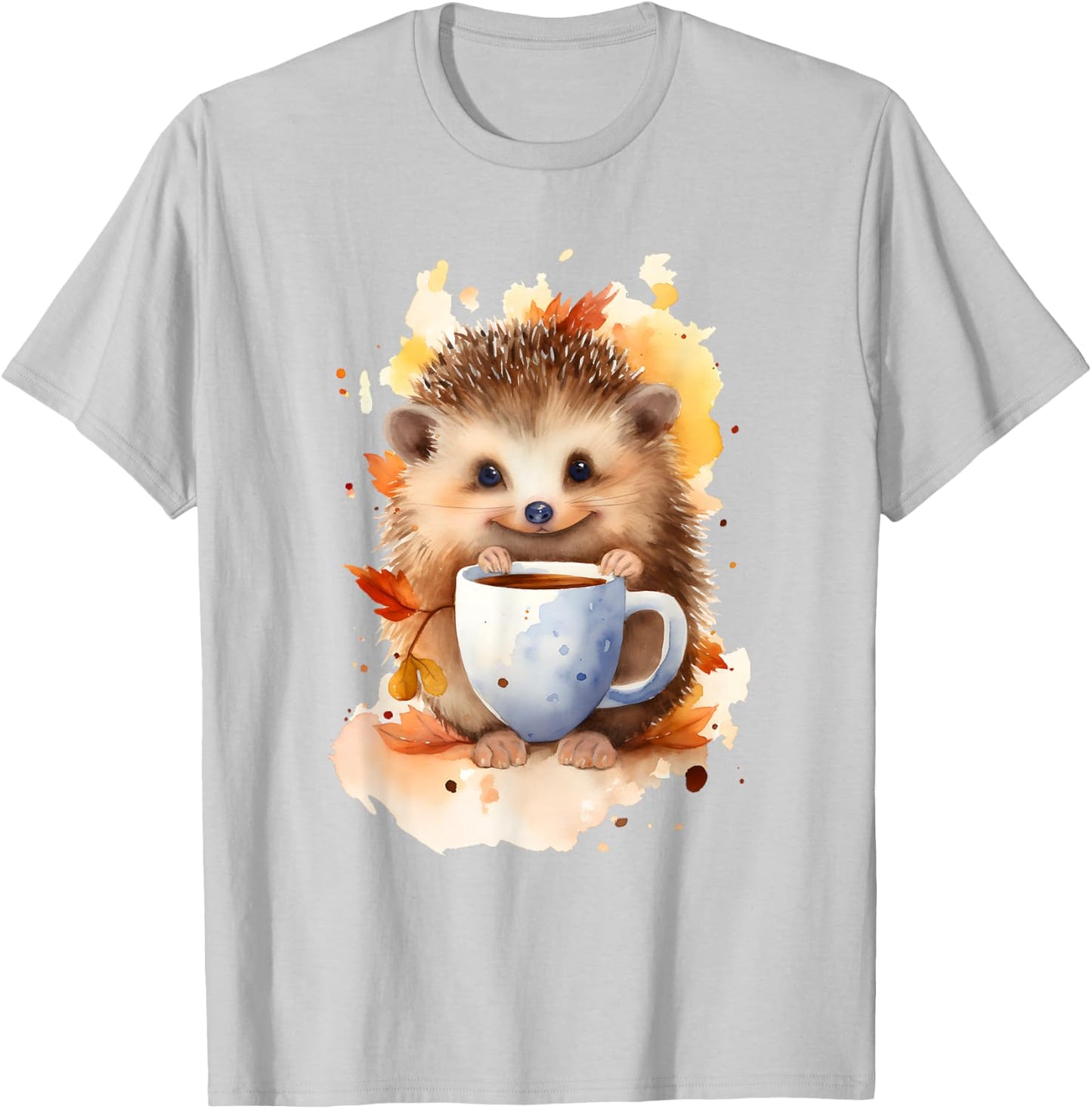 Hedgehog with coffee watercolor style T-Shirt - T-Shirt | Ash