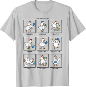 Funny Pickleball Chicken Cartoon Players Paddle Humor Art T-Shirt - T-Shirt | Ash