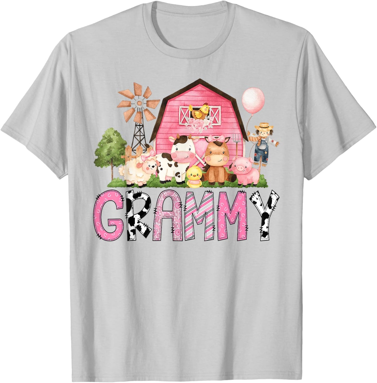 Grammy Pink Farm Cow Lover Birthday Girl Matching T-Shirt - T-Shirt | Ash