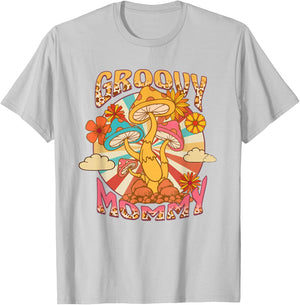Groovy Mommy Leopard Mushroom Mom Flowers Mother's Day T-Shirt - T-Shirt | Ash