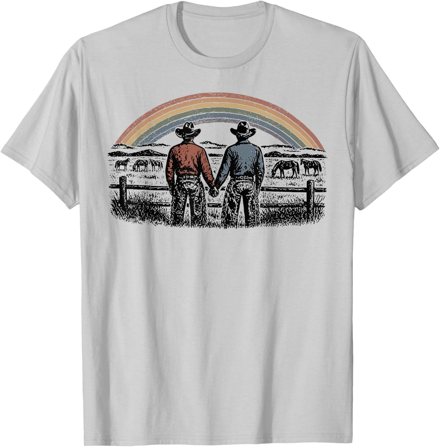 Retro Rainbows Rodeos Western Gay Cowboy LGBTQ Pride Month T-Shirt - T-Shirt | Ash
