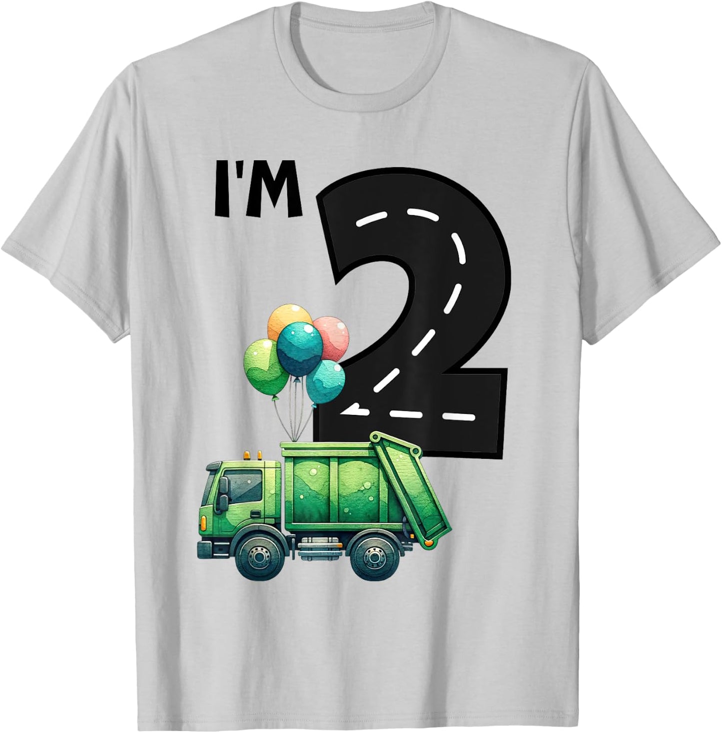 I'm Two 2 Year Old Birthday Boy Garbage Truck Toddler Bday T-Shirt - T-Shirt | Ash