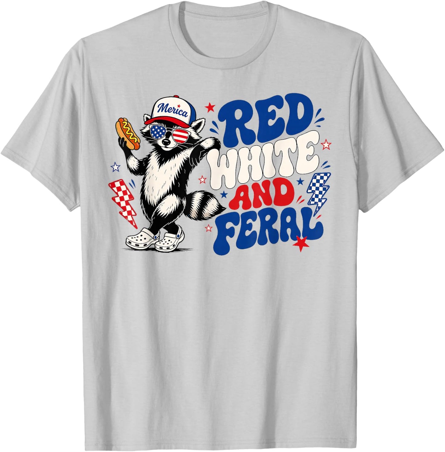 4th of July Red White and Feral Raccoon Men Women Kid T-Shirt - T-Shirt | Ash