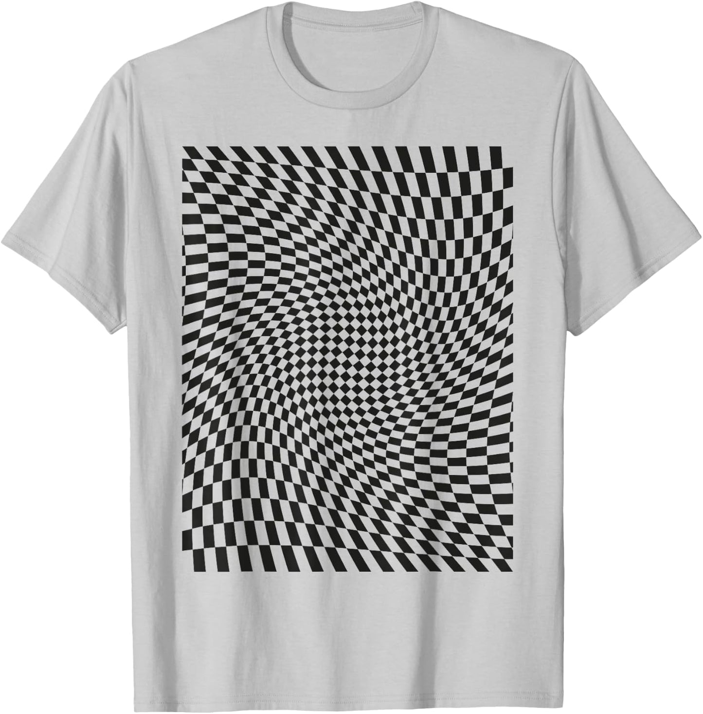 Optical Illusion Geometric Checkerboard Wavy T-Shirt - T-Shirt | Ash