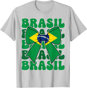 Brasil Coquette Bow Brazil Flag Brasileira Brazilian Girl T-Shirt - T-Shirt | Ash