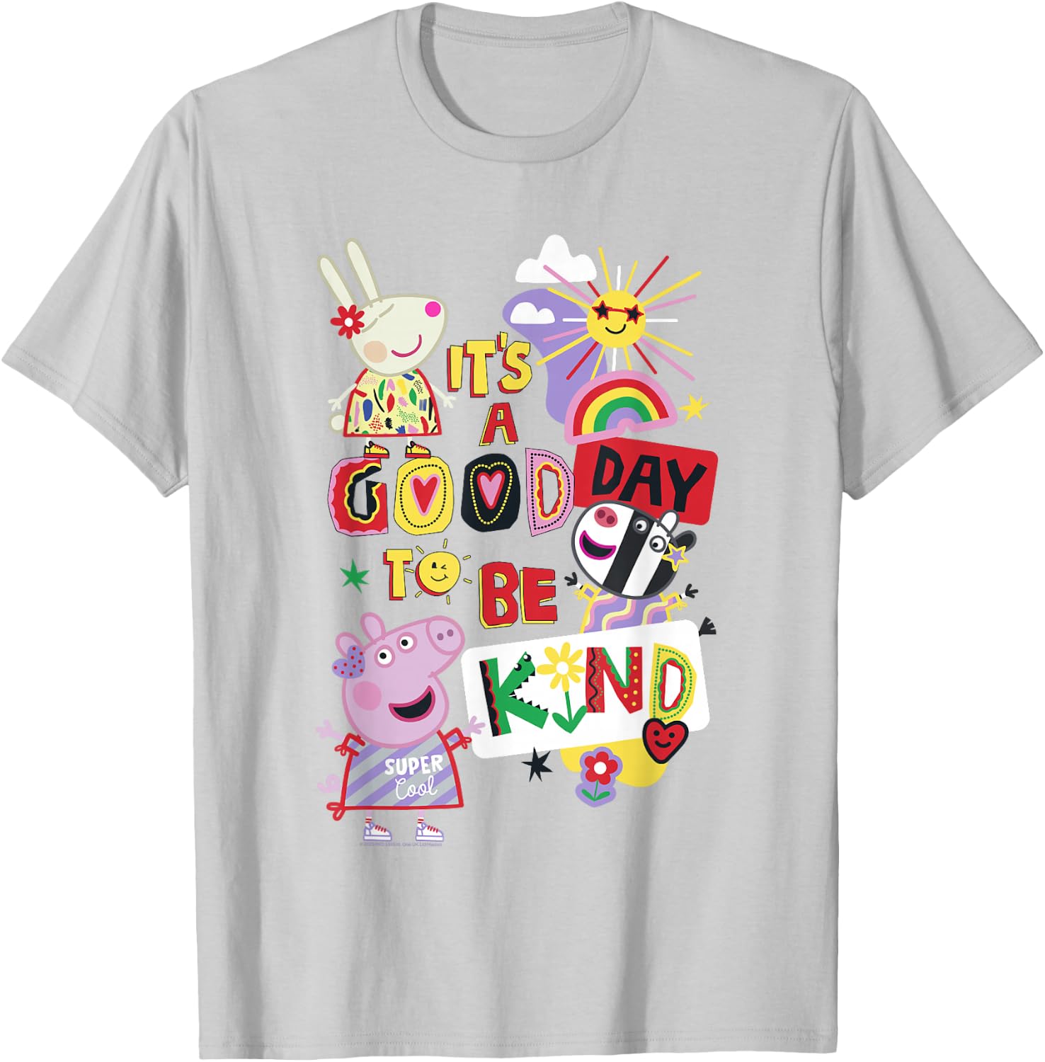 Peppa Pig It's A Good Day To Be Kind Colorful Group Shot T-Shirt - T-Shirt | Ash
