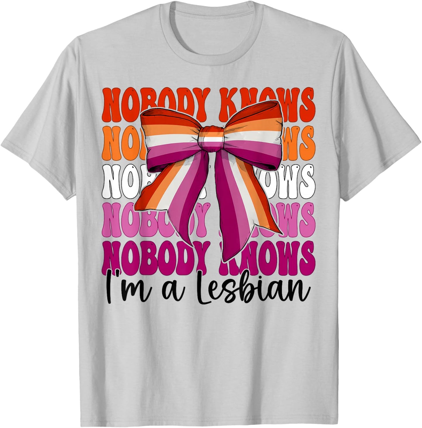 Nobody Knows I'm A Lesbian Funny Lesbian Pride Flag LGBTQ T-Shirt - T-Shirt | Ash