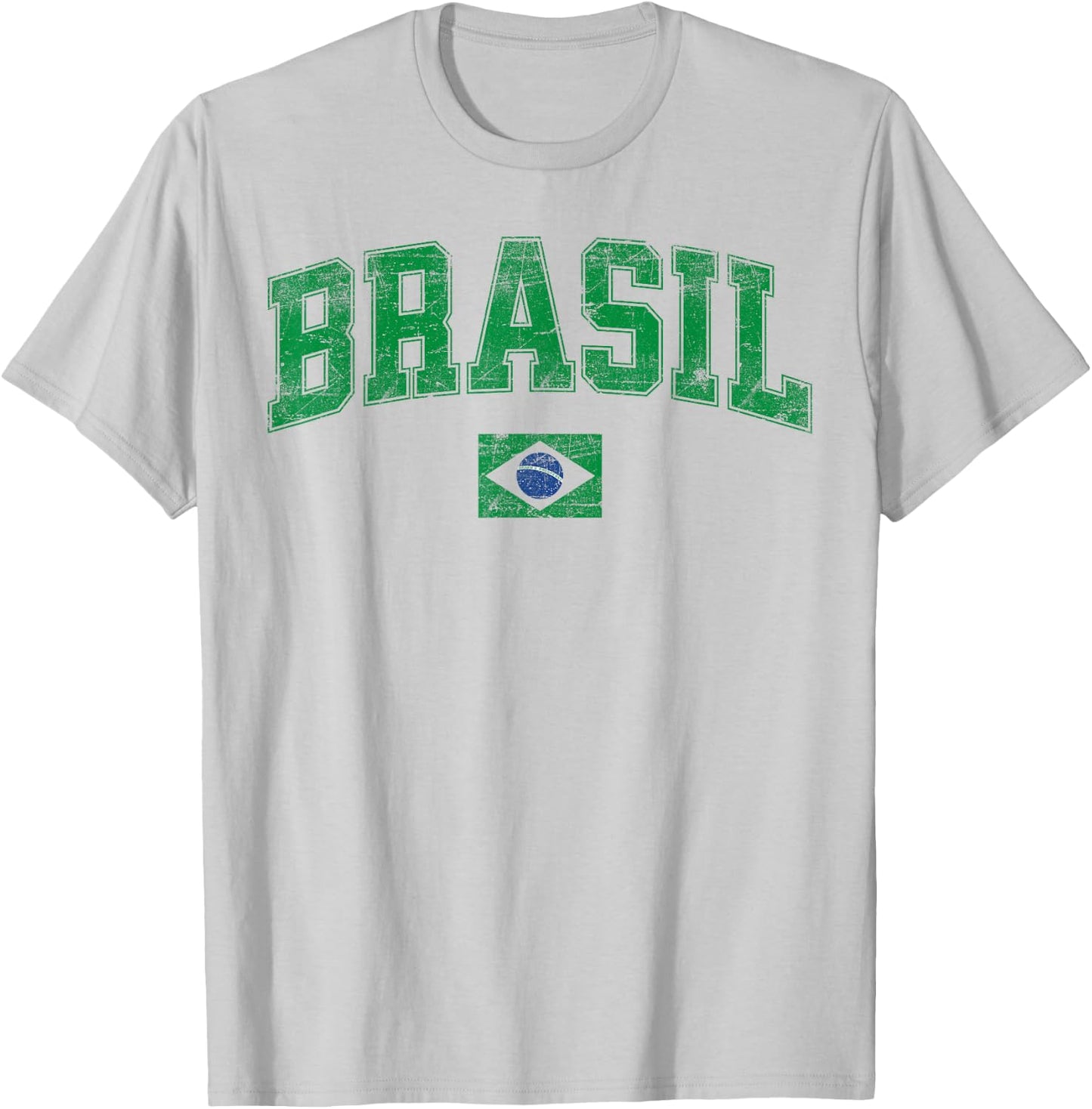 Retro Vintage Brasil | Women Men Kids Flag of Brazil T-Shirt - T-Shirt | Ash