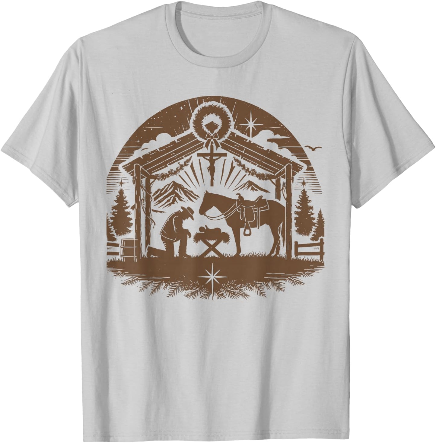 Praying Cowboy Christmas Nativity Christian Western Country T-Shirt - T-Shirt | Ash
