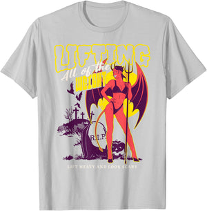 Halloween Lift Heavy Weight Cute Devil Spooky Sexy Demon Gym T-Shirt - T-Shirt | Ash