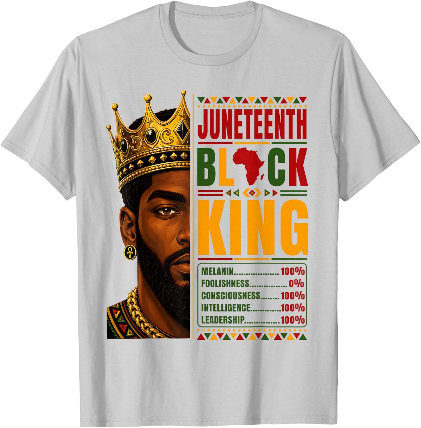 Juneteenth Black King Nutrition Facts Pride African T-Shirt - T-Shirt | Ash