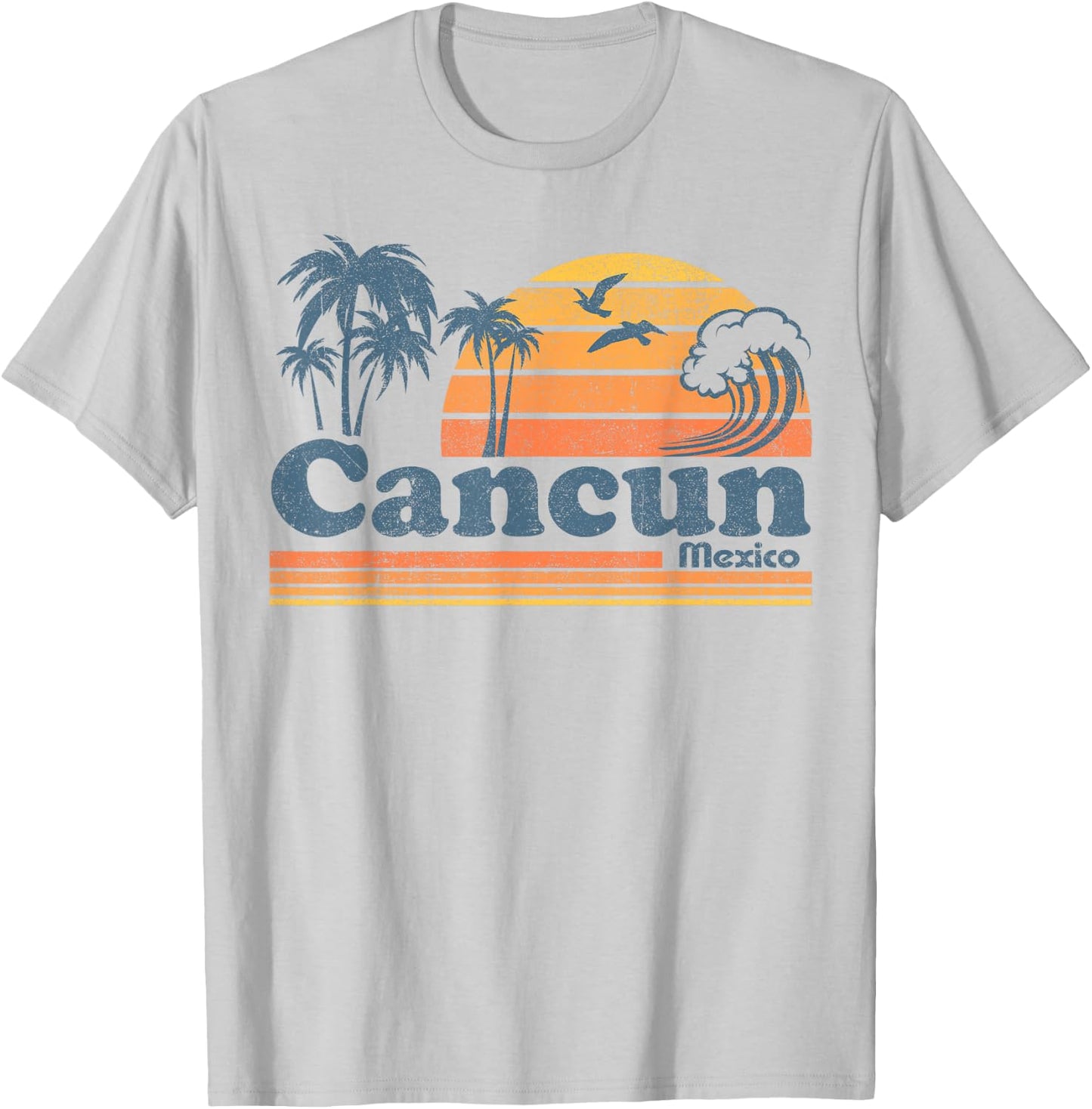 Cancun Mexico Beach Summer Vacation Sun Vintage 70's Retro T-Shirt - T-Shirt | Ash