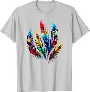 Colorful feathers boho ethnic style Indian bird pattern love T-Shirt - T-Shirt | Ash